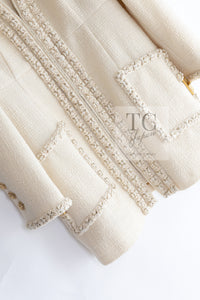 CHANEL 17PF Ivory Cream Wool Tweed Coat Jacket 38 40 シャネル アイボリー クリーム ウール ツイード コート ジャケット 即発