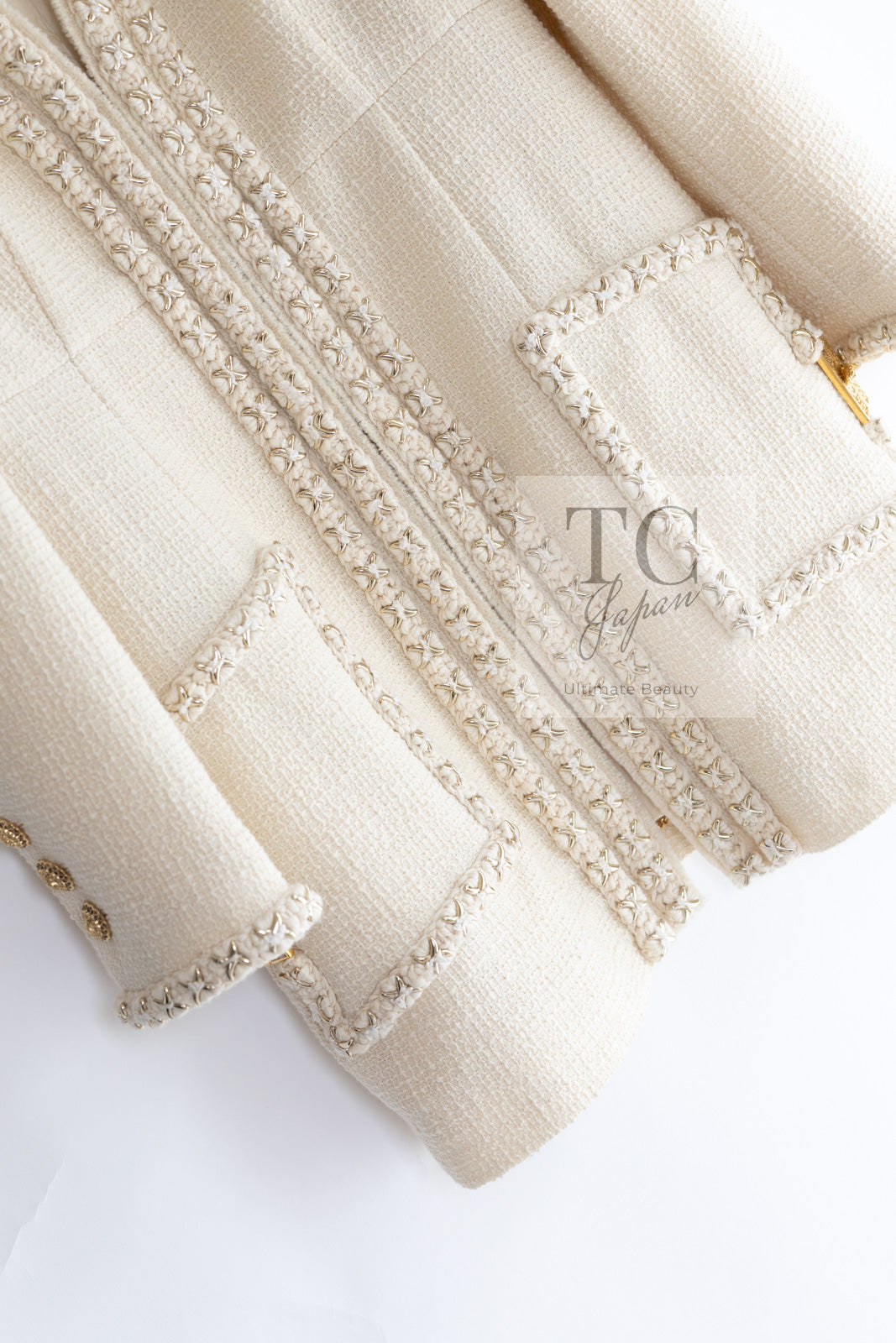 CHANEL 17PF Ivory Cream Wool Tweed Coat Jacket 38 40 シャネル アイボリー クリーム ウール ツイード コート ジャケット 即発