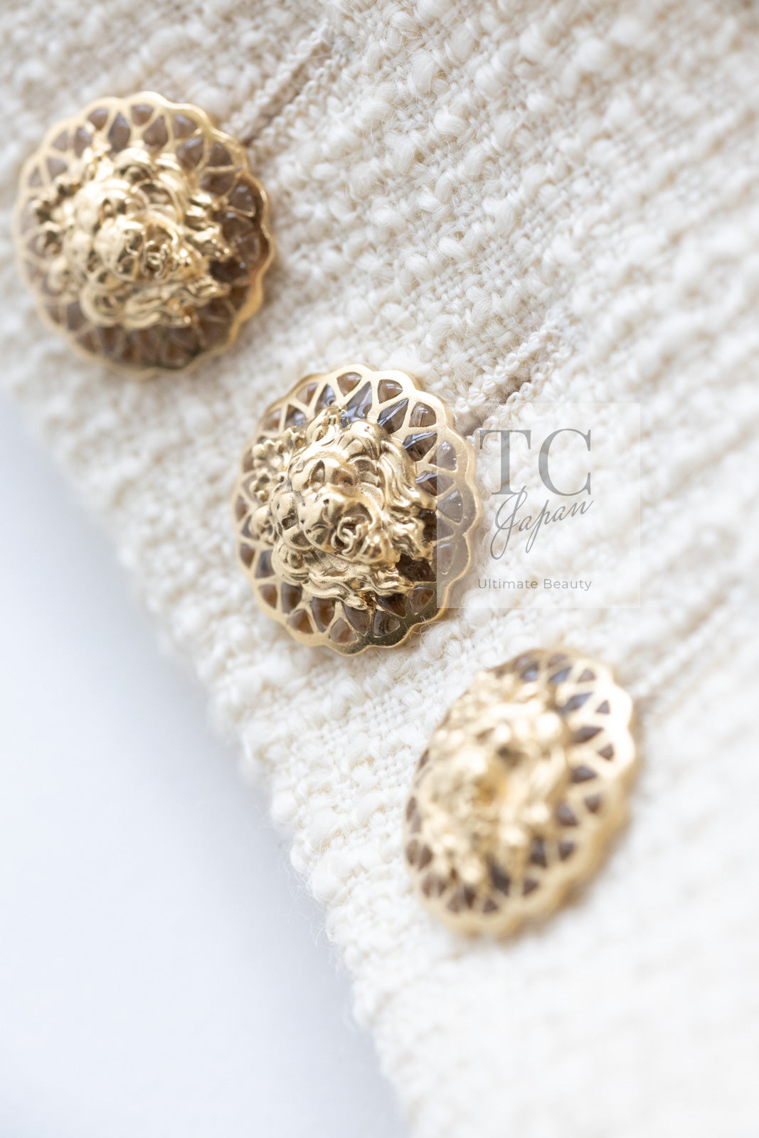 CHANEL 17PF Ivory Cream Wool Tweed Coat Jacket 38 40 シャネル アイボリー クリーム ウール ツイード コート ジャケット 即発