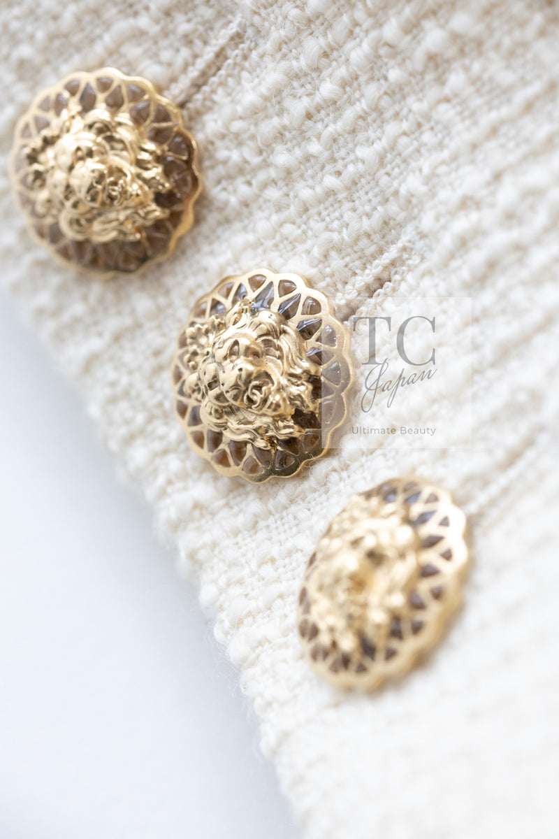 CHANEL 17PF Ivory Cream Wool Tweed Coat Jacket 38 40 シャネル アイボリー クリーム ウール ツイード コート ジャケット 即発