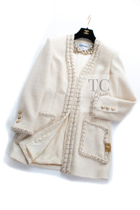 CHANEL 17PF Ivory Cream Wool Tweed Coat Jacket 38 40 シャネル アイボリー クリーム ウール ツイード コート ジャケット 即発