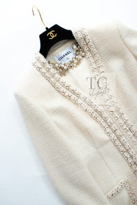 CHANEL 17PF Ivory Cream Wool Tweed Coat Jacket 38 40 シャネル アイボリー クリーム ウール ツイード コート ジャケット 即発