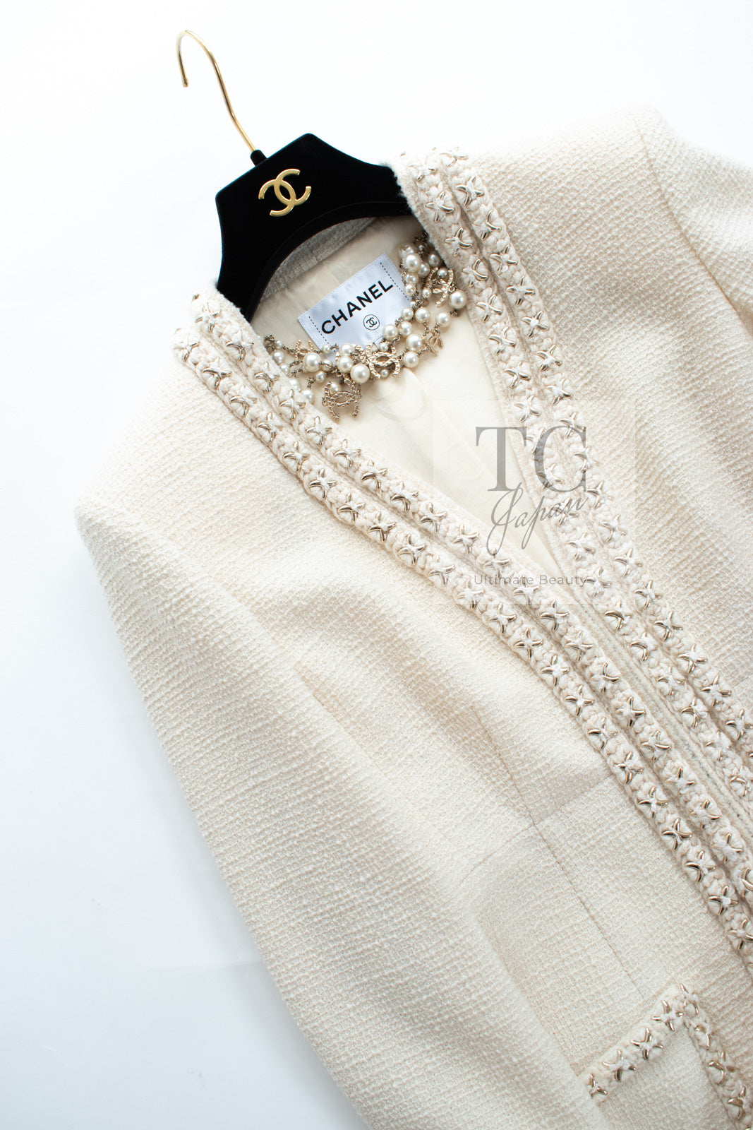 CHANEL 17PF Ivory Cream Wool Tweed Coat Jacket 38 40 シャネル アイボリー クリーム ウール ツイード コート ジャケット 即発
