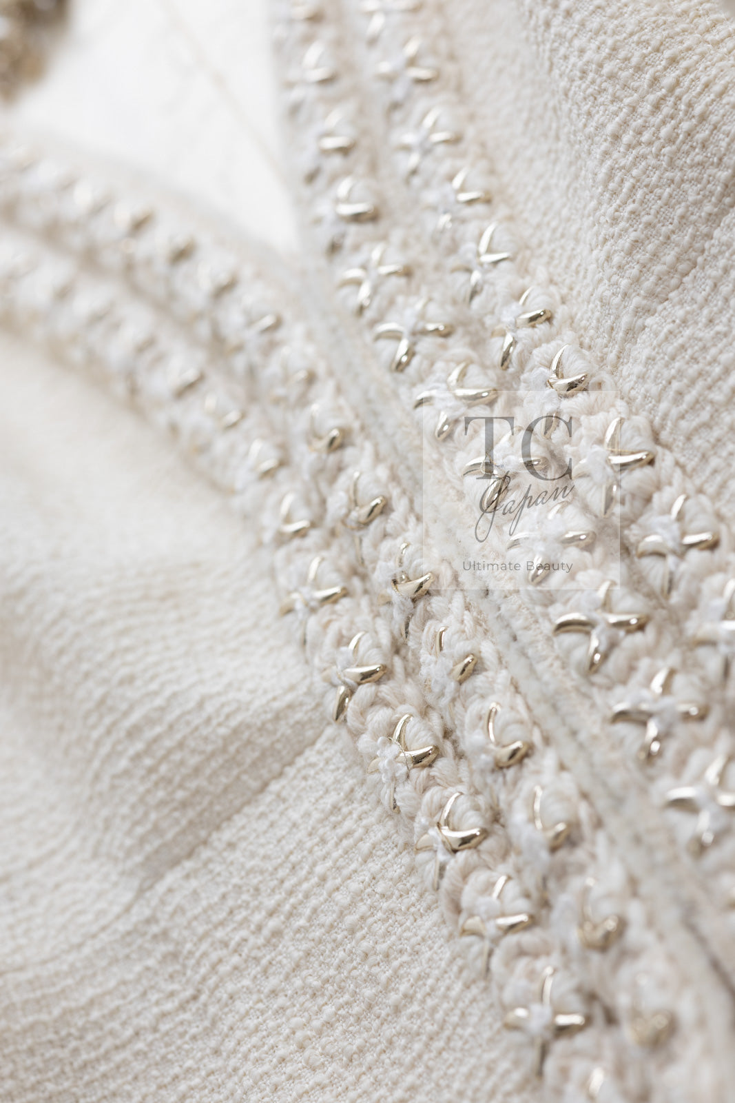 CHANEL 17PF Ivory Cream Wool Tweed Coat Jacket 38 40 シャネル アイボリー クリーム ウール ツイード コート ジャケット 即発