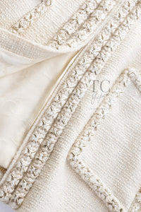 CHANEL 17PF Ivory Cream Wool Tweed Coat Jacket 38 40 シャネル アイボリー クリーム ウール ツイード コート ジャケット 即発