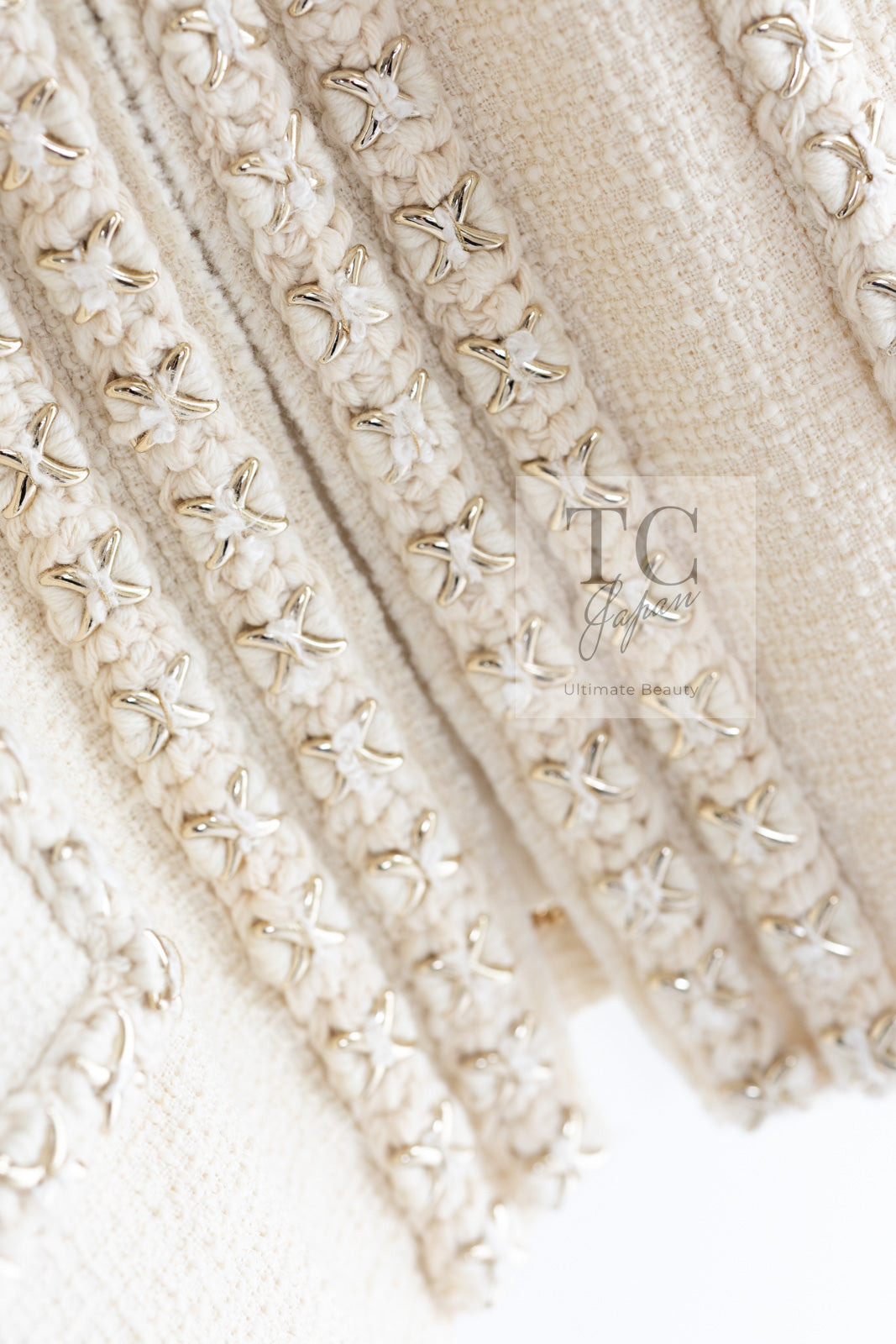 CHANEL 17PF Ivory Cream Wool Tweed Coat Jacket 38 40 シャネル アイボリー クリーム ウール ツイード コート ジャケット 即発