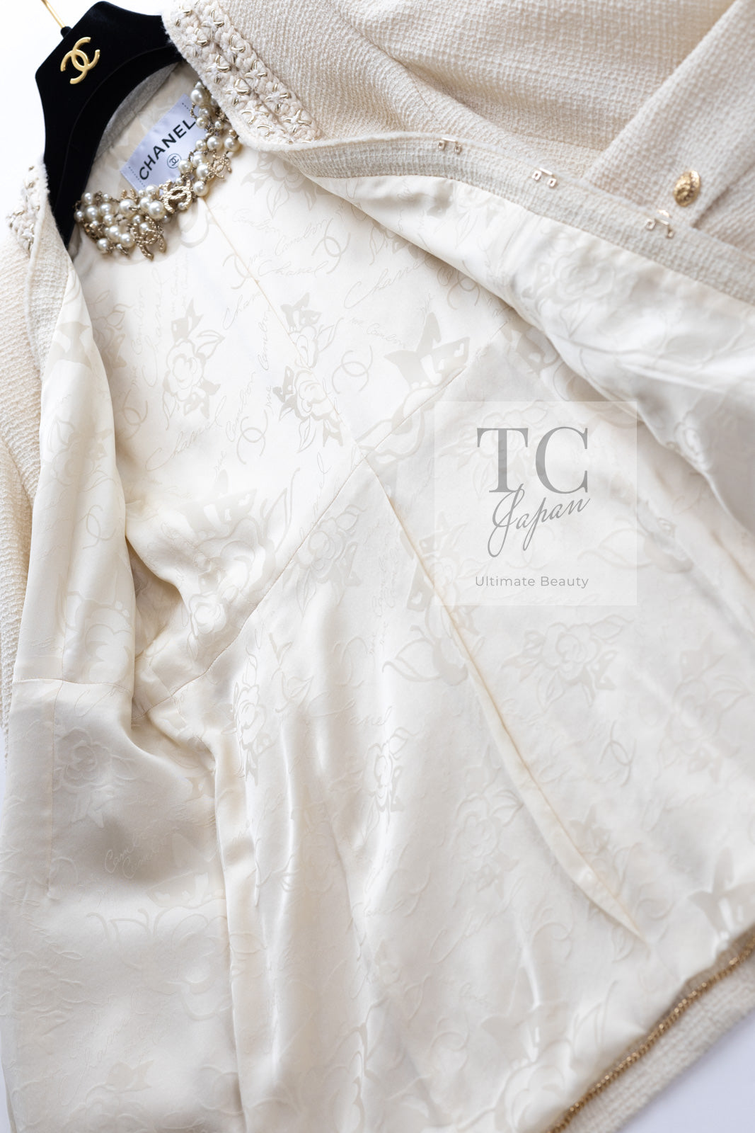 CHANEL 17PF Ivory Cream Wool Tweed Coat Jacket 38 40 シャネル アイボリー クリーム ウール ツイード コート ジャケット 即発