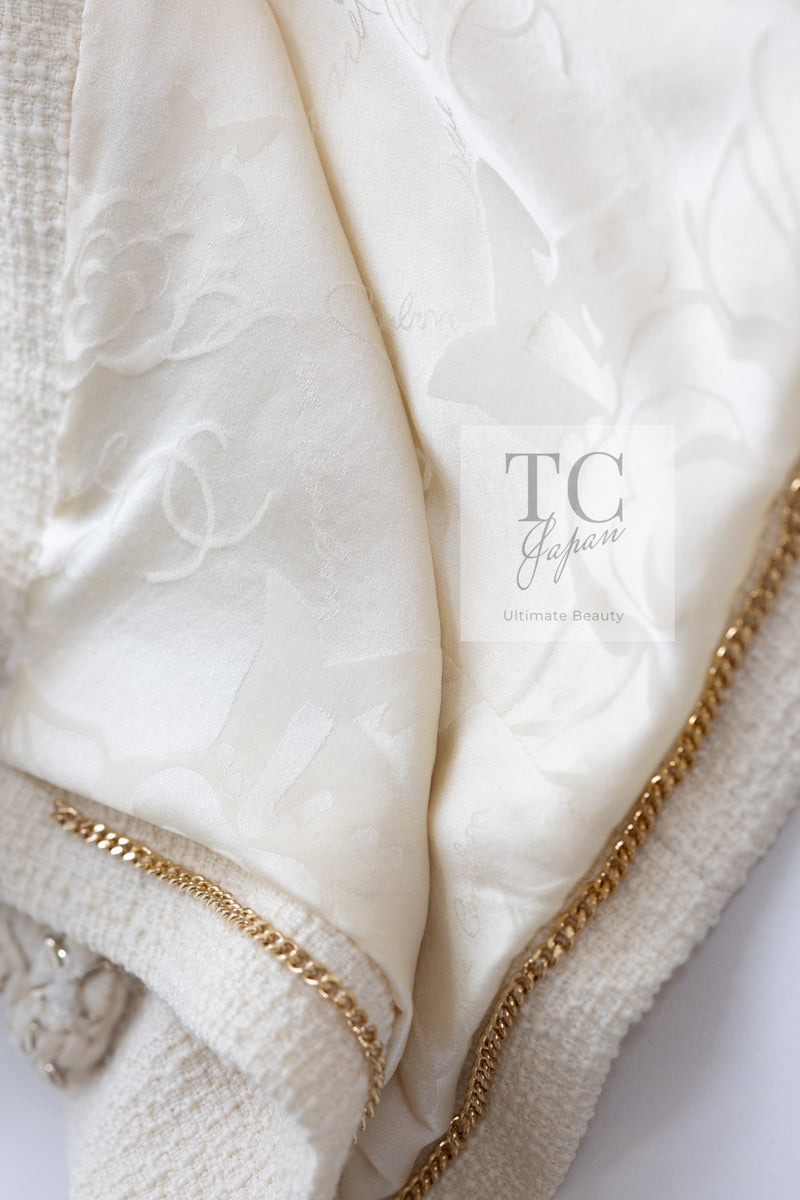CHANEL 17PF Ivory Cream Wool Tweed Coat Jacket 38 40 シャネル アイボリー クリーム ウール ツイード コート ジャケット 即発