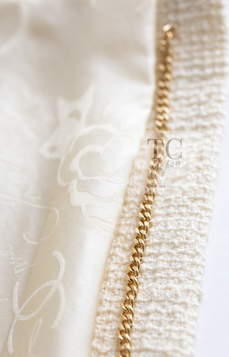 CHANEL 17PF Ivory Cream Wool Tweed Coat Jacket 38 40 シャネル アイボリー クリーム ウール ツイード コート ジャケット 即発