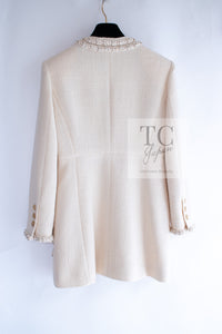 CHANEL 17PF Ivory Cream Wool Tweed Coat Jacket 38 40 シャネル アイボリー クリーム ウール ツイード コート ジャケット 即発