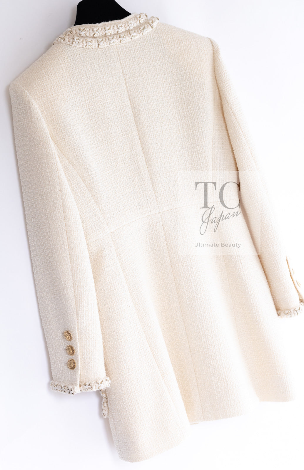 CHANEL 17PF Ivory Cream Wool Tweed Coat Jacket 38 40 シャネル アイボリー クリーム ウール ツイード コート ジャケット 即発