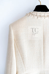 CHANEL 17PF Ivory Cream Wool Tweed Coat Jacket 38 40 シャネル アイボリー クリーム ウール ツイード コート ジャケット 即発