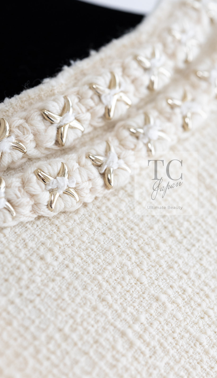 CHANEL 17PF Ivory Cream Wool Tweed Coat Jacket 38 40 シャネル アイボリー クリーム ウール ツイード コート ジャケット 即発