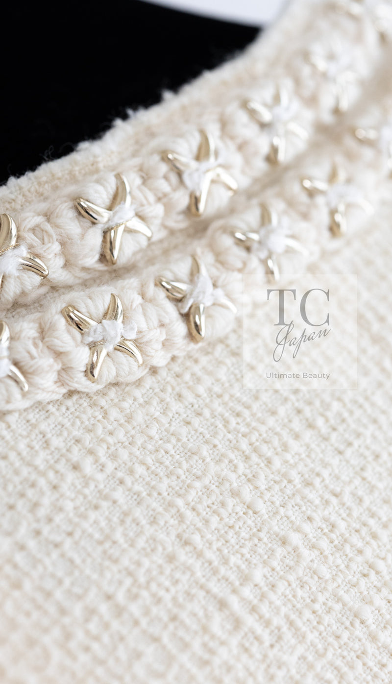 CHANEL 17PF Ivory Cream Wool Tweed Coat Jacket 38 40 シャネル アイボリー クリーム ウール ツイード コート ジャケット 即発