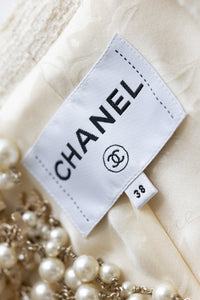 CHANEL 17PF Ivory Cream Wool Tweed Coat Jacket 38 40 シャネル アイボリー クリーム ウール ツイード コート ジャケット 即発