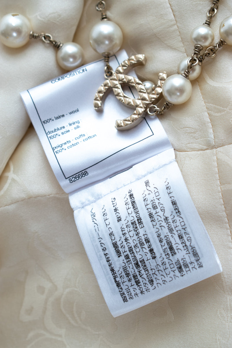 CHANEL 17PF Ivory Cream Wool Tweed Coat Jacket 38 40 シャネル アイボリー クリーム ウール ツイード コート ジャケット 即発