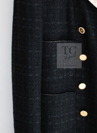 CHANEL 02S Black Beige Ivory Double Tweed Coat Jacket 42 シャネル ブラック ベージュ アイボリー ダブル ココボタン ツイード コート ジャケット 即発