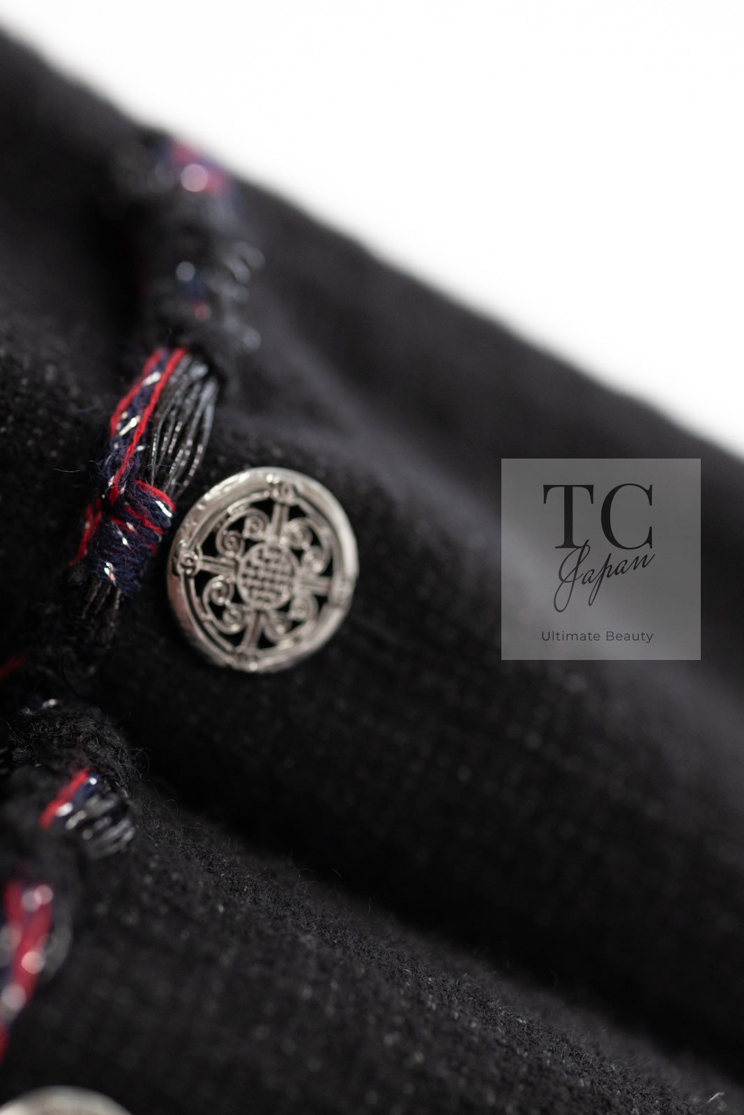 シャネル ジャケット CHANEL ブラック レッド トリミング ウール