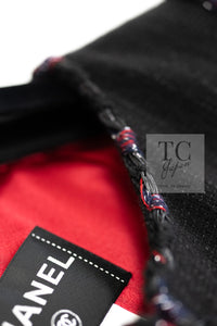 CHANEL 10PF Black Red Trimming Wool Tweed Collarless Jacket 38 シャネル ブラック レッド トリミング ウール ツイード ノーカラー ジャケット 即発