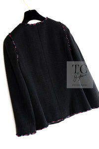 CHANEL 10PF Black Red Trimming Wool Tweed Collarless Jacket 38 シャネル ブラック レッド トリミング ウール ツイード ノーカラー ジャケット 即発