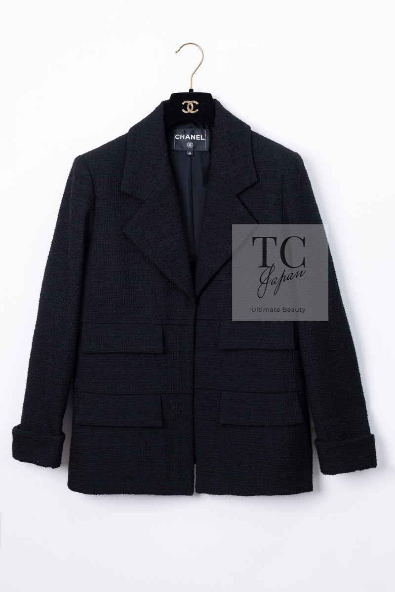 CHANEL 17C Black Wool 100% Pocket Tweed Jacket 42 44 46 シャネル ブラック ウール ポケット ツイード ジャケット 即発