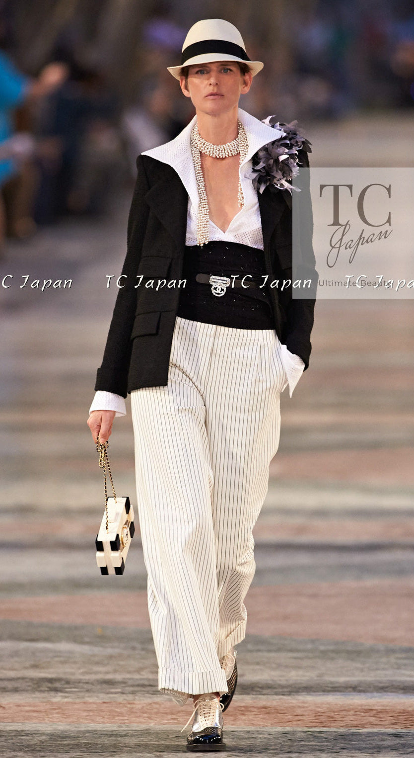 シャネル ジャケット CHANEL ブラック ウール ポケット ツイード 17C