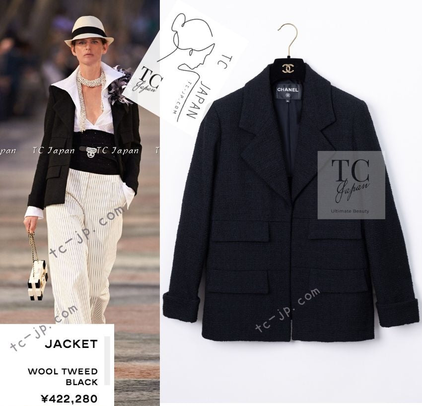 シャネル ジャケット CHANEL ブラック ウール ポケット ツイード 17C