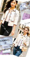 CHANEL 15C White Pink Blade Trimming Cotton Tweed Jacket 40 42 シャネル ホワイト ピンク ブレードトリミング コットン ツイード ジャケット 即発