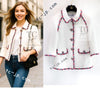 CHANEL 15C White Pink Blade Trimming Cotton Tweed Jacket 40 42 シャネル ホワイト ピンク ブレードトリミング コットン ツイード ジャケット 即発