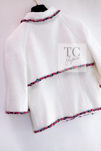 CHANEL 15C White Pink Blade Trimming Cotton Tweed Jacket 40 42 シャネル ホワイト ピンク ブレードトリミング コットン ツイード ジャケット 即発