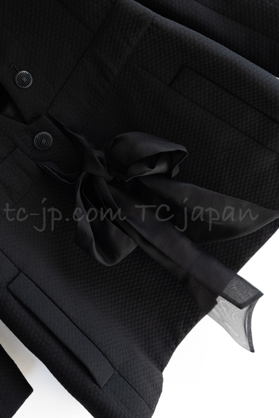 CHANEL 02S Black Cotton Silk Chiffon Organza Ribbon Tops Jacket 34 シャネル ブラック コットン シルク シフォン オーガンジー リボントップス ジャケット 即発