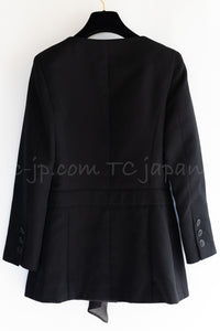 CHANEL 02S Black Cotton Silk Chiffon Organza Ribbon Tops Jacket 34 シャネル ブラック コットン シルク シフォン オーガンジー リボントップス ジャケット 即発