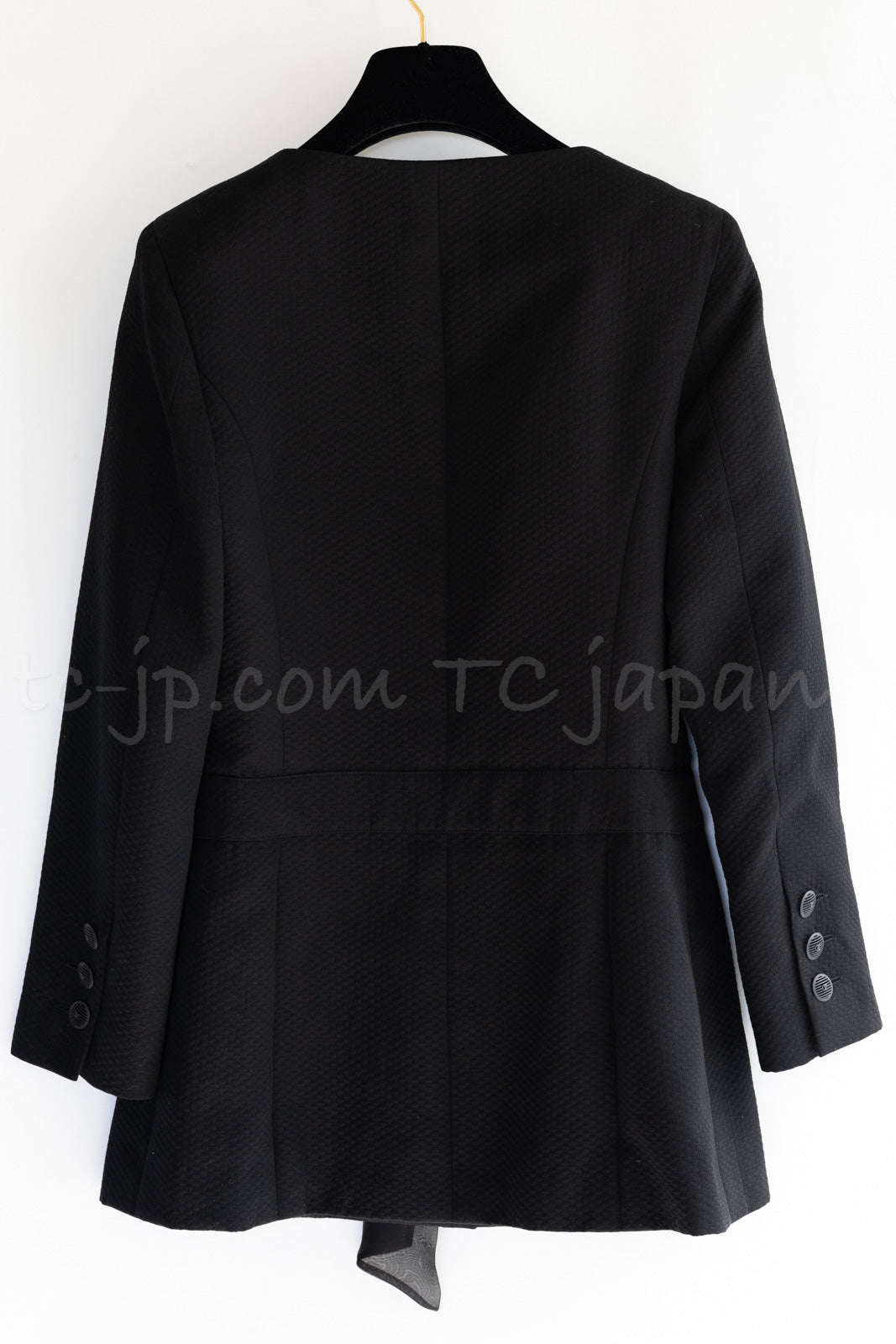 CHANEL 02S Black Cotton Silk Chiffon Organza Ribbon Tops Jacket 34 シャネル ブラック コットン シルク シフォン オーガンジー リボントップス ジャケット 即発