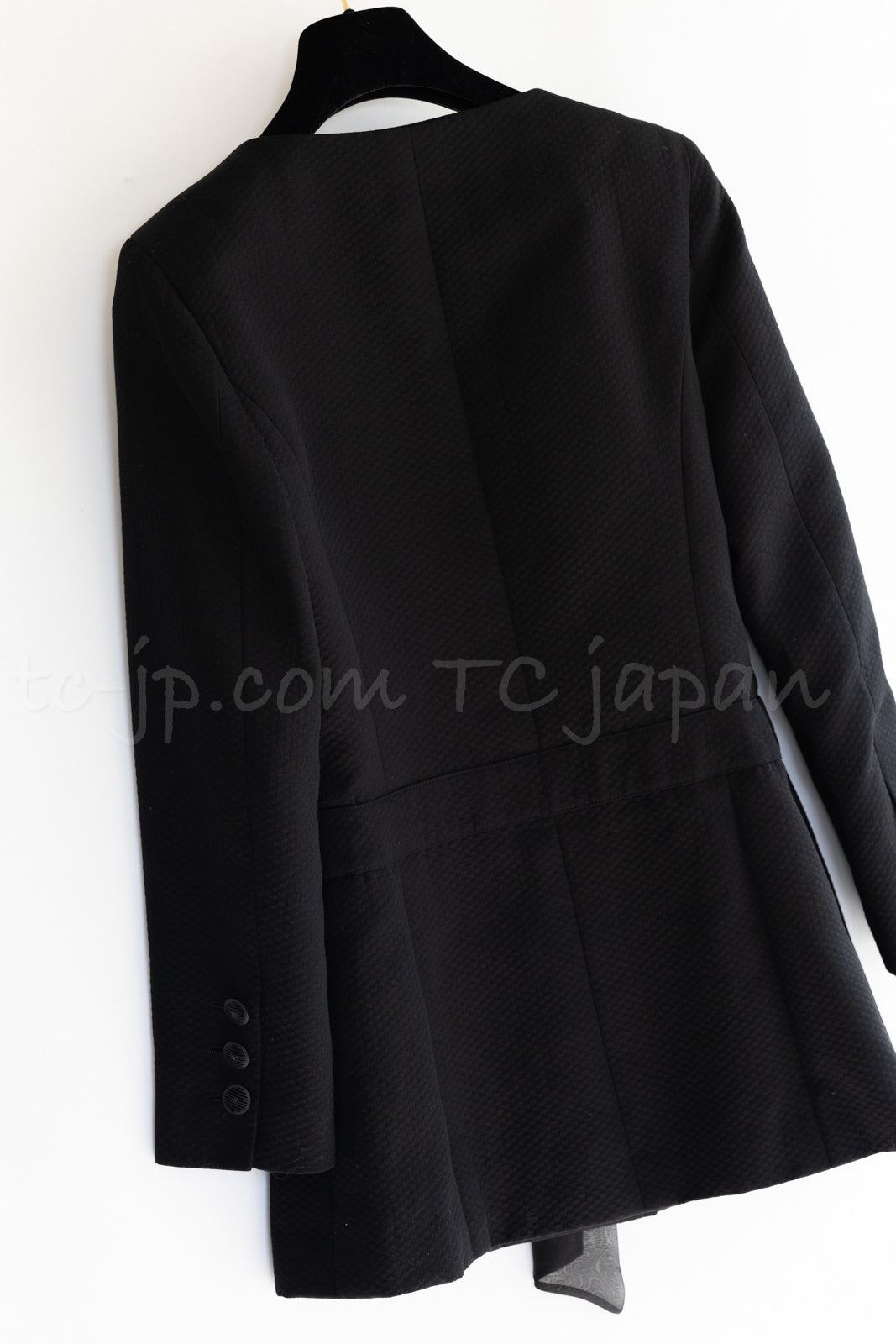 CHANEL 02S Black Cotton Silk Chiffon Organza Ribbon Tops Jacket 34 シャネル ブラック コットン シルク シフォン オーガンジー リボントップス ジャケット 即発