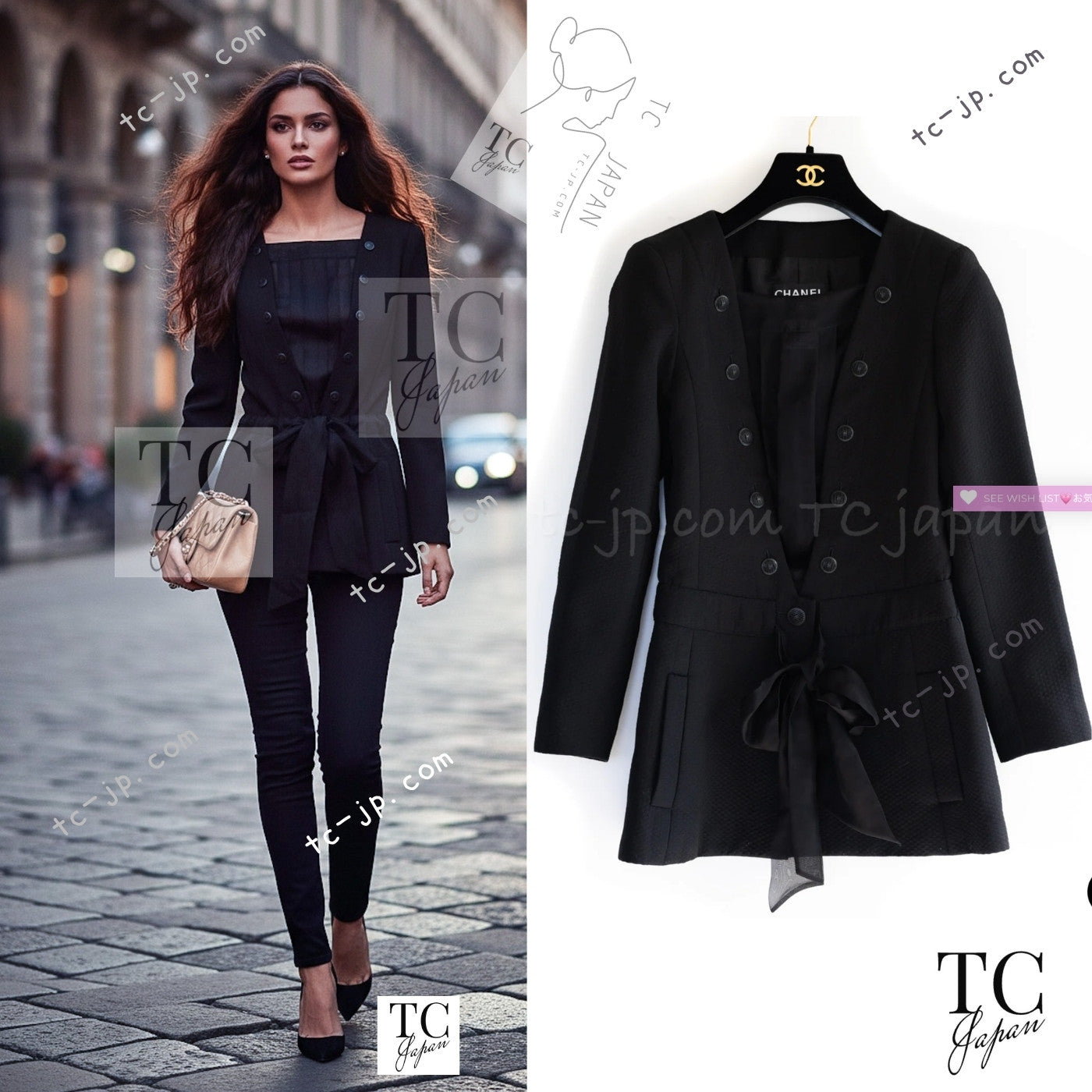 CHANEL 02S Black Cotton Silk Chiffon Organza Ribbon Tops Jacket 34 シャネル ブラック コットン シルク シフォン オーガンジー リボントップス ジャケット 即発