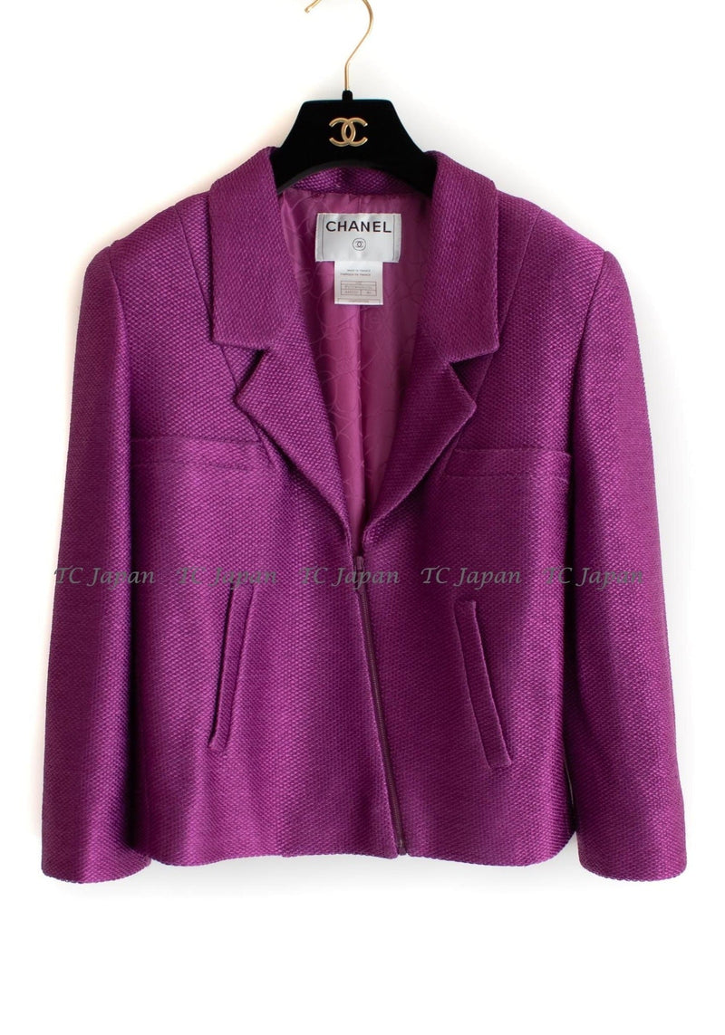 CHANEL 01S Purple Pink Cotton Zipper Jacket 38 40 シャネル パープル ピンク コットン ジッパー ジャケット 即発