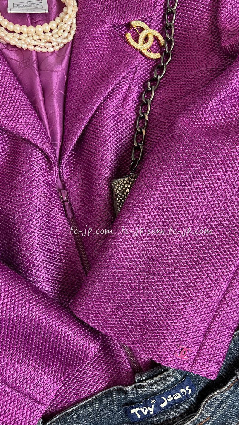 CHANEL 01S Purple Pink Cotton Zipper Jacket 38 40 シャネル パープル ピンク コットン ジッパー ジャケット 即発