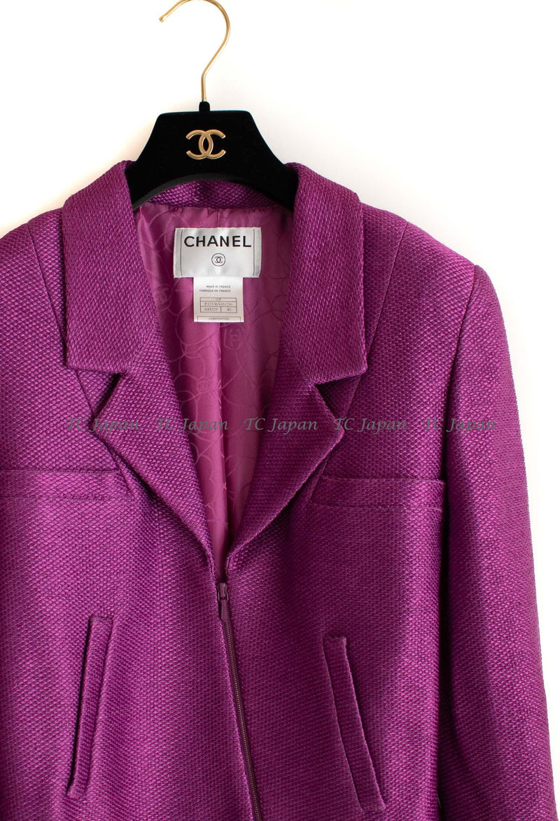 CHANEL 01S Purple Pink Cotton Zipper Jacket 38 40 シャネル パープル ピンク コットン ジッパー ジャケット 即発