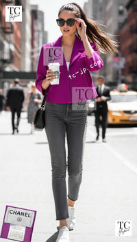 CHANEL 01S Purple Pink Cotton Zipper Jacket 38 40 シャネル パープル ピンク コットン ジッパー ジャケット 即発