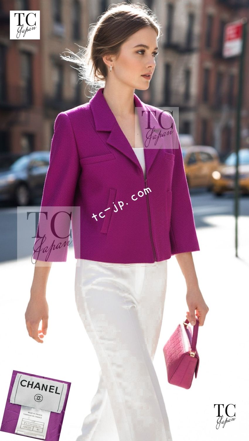 CHANEL 01S Purple Pink Cotton Zipper Jacket 38 40 シャネル パープル ピンク コットン ジッパー ジャケット 即発