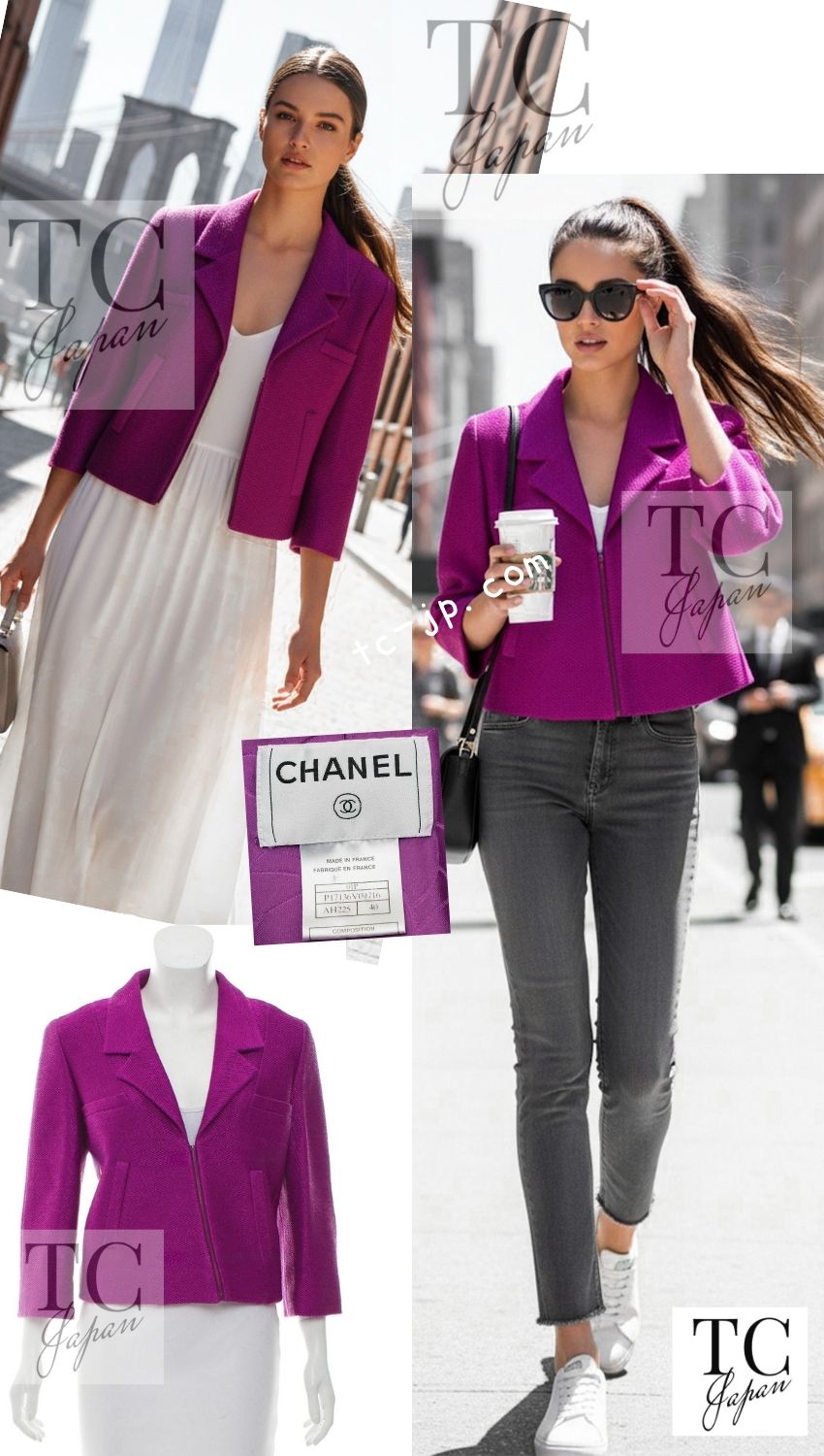CHANEL 01S Purple Pink Cotton Zipper Jacket 38 40 シャネル パープル ピンク コットン ジッパー ジャケット 即発