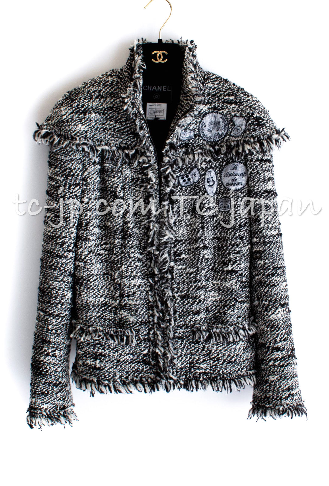 CHANEL 04A Black Choco Le Makeup de Tweed Jacket 34 36 シャネル ブラック チョコ メイクアップ ワッペン ウール ツイード ジャケット 即発