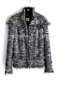 CHANEL 04A Black Choco Le Makeup de Tweed Jacket 34 36 シャネル ブラック チョコ メイクアップ ワッペン ウール ツイード ジャケット 即発