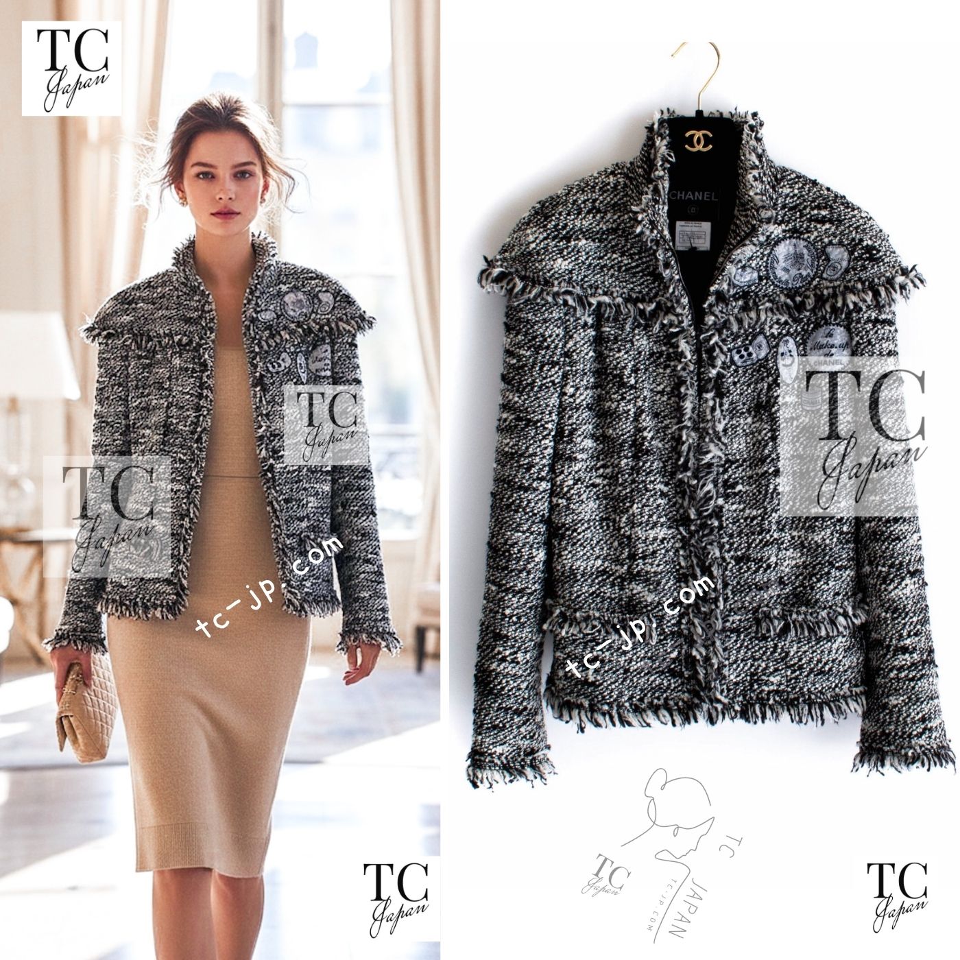 CHANEL 04A Black Choco Le Makeup de Tweed Jacket 34 36 シャネル ブラック チョコ メイクアップ ワッペン ウール ツイード ジャケット 即発