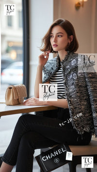 CHANEL 04A Black Choco Le Makeup de Tweed Jacket 34 36 シャネル ブラック チョコ メイクアップ ワッペン ウール ツイード ジャケット 即発