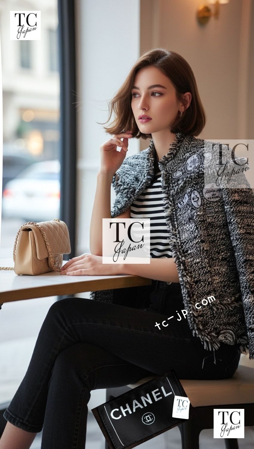 CHANEL 04A Black Choco Le Makeup de Tweed Jacket 34 36 シャネル ブラック チョコ メイクアップ ワッペン ウール ツイード ジャケット 即発