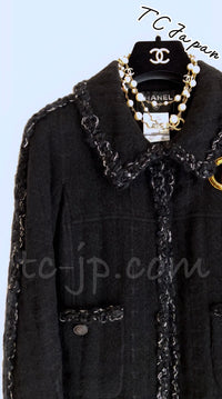 CHANEL 11A Black Wool Angora Trim Tweed Cardigan Jacket 34 シャネル ブラック ウール アンゴラ トリム ツイード カーディガン ジャケット 即発