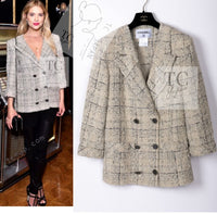 CHANEL 16C Beige Grey Cotton Tweed Double Jacket 44 46 シャネル ベージュ グレー コットン ツイード ダブル ジャケット 即発