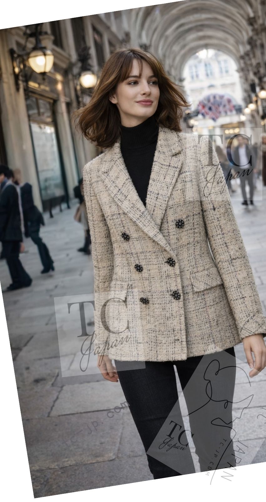 CHANEL 16C Beige Grey Cotton Tweed Double Jacket 44 46 シャネル ベージュ グレー コットン ツイード ダブル ジャケット 即発