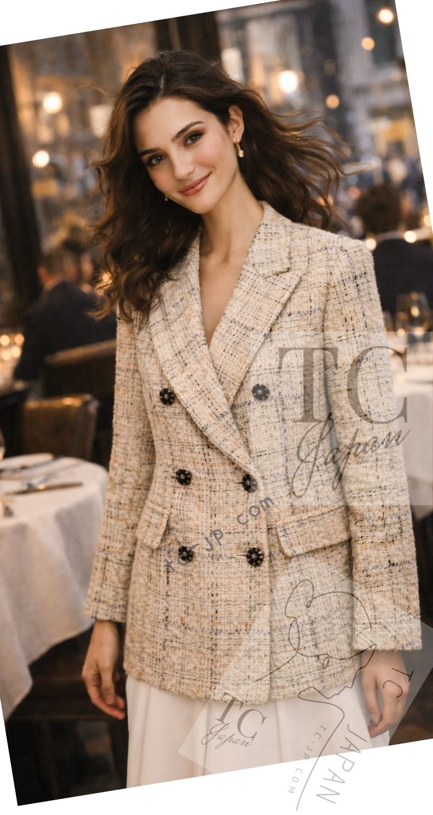 CHANEL 16C Beige Grey Cotton Tweed Double Jacket 44 46 シャネル ベージュ グレー コットン ツイード ダブル ジャケット 即発